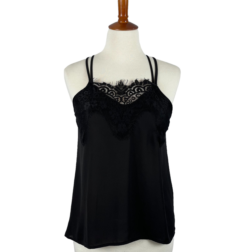 Buckle Black Eyelash Lace Trim Tank Top Size XS